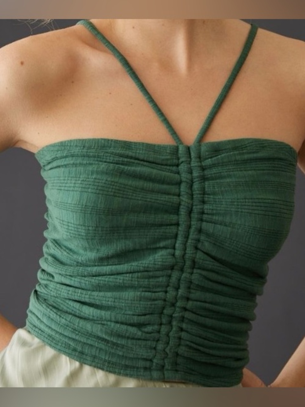 Anthropologie Pilcro Green Ruched Textured Rib Cami Tank Size M